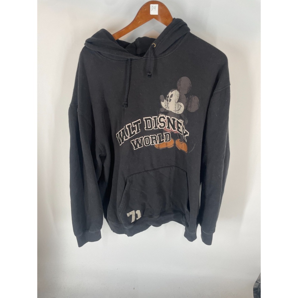 Vintage Walt Disney World Mickey Mouse 71 Graphic Pullover Hoodie Black XL